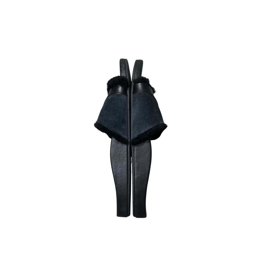 OluKai Hō'ala Leather Slide Sandals Black Leather Wool Shearling US W9 EUR 39 - Picture 3 of 5